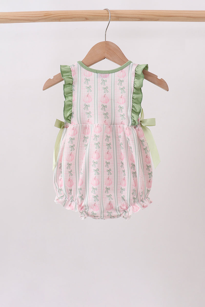 Sage Pumpkin Bow Embroidery Ruffle Bubble - 4