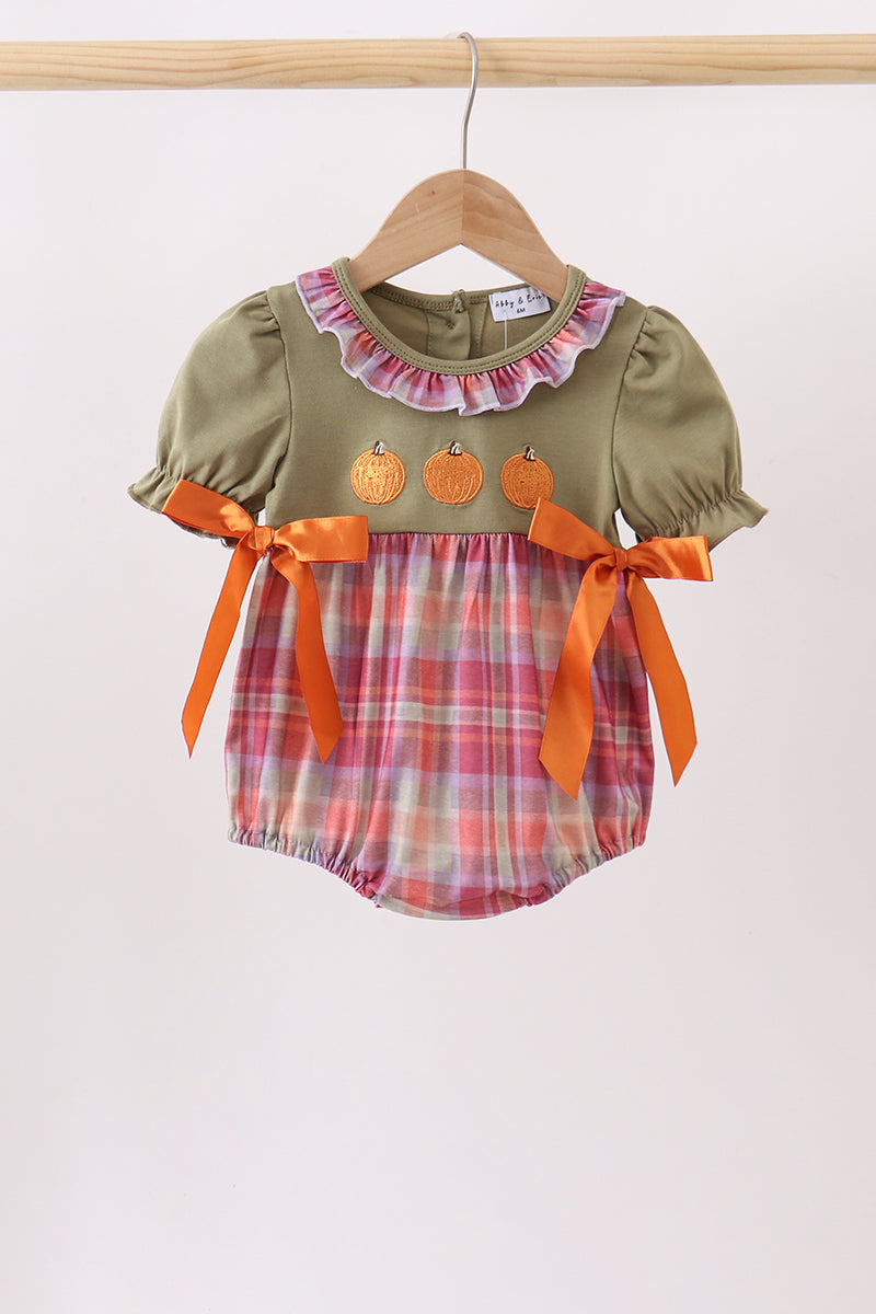 Camel Pumpkin Embroidery Ruffle Plaid Bubble - 1