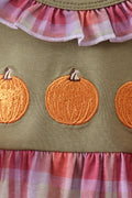 Camel Pumpkin Embroidery Ruffle Plaid Bubble - 2