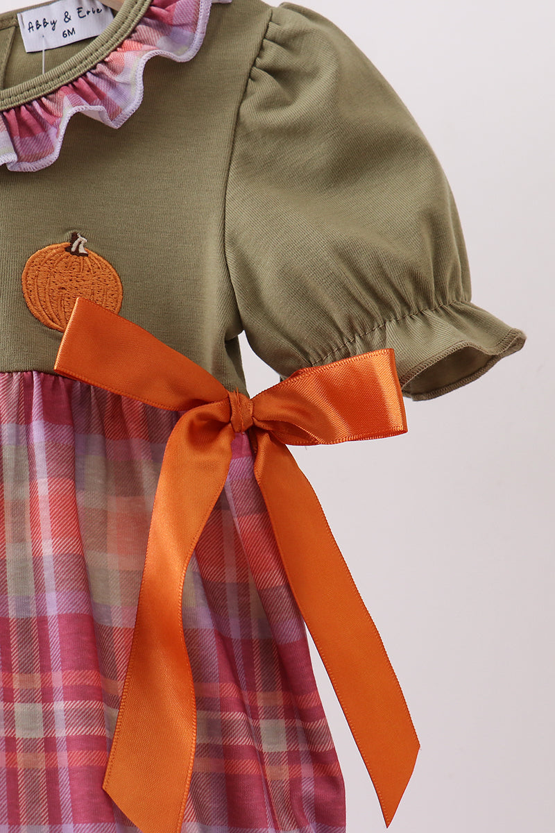 Camel Pumpkin Embroidery Ruffle Plaid Bubble - 3