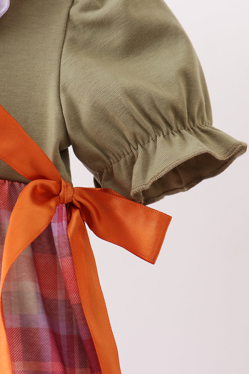 Camel Pumpkin Embroidery Ruffle Plaid Bubble - 4