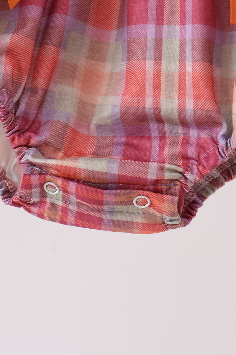 Camel Pumpkin Embroidery Ruffle Plaid Bubble - 5