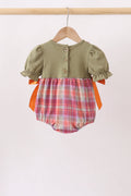Camel Pumpkin Embroidery Ruffle Plaid Bubble - 6