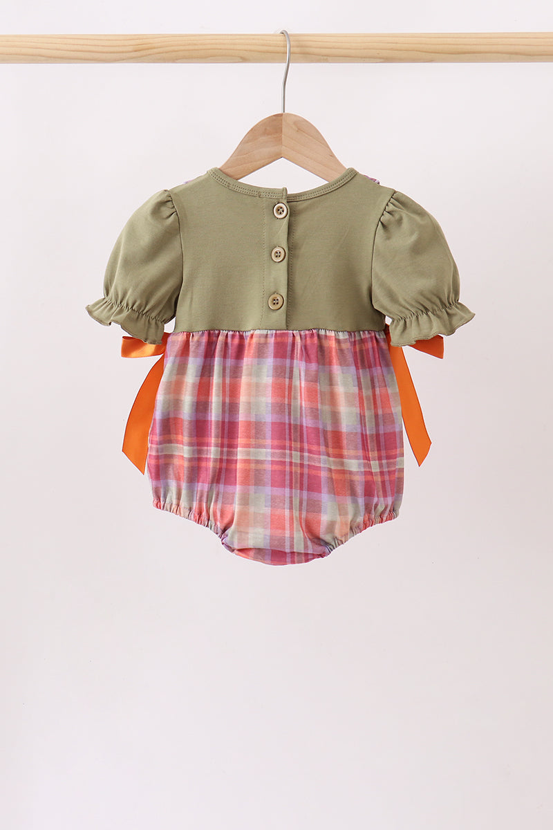 Camel Pumpkin Embroidery Ruffle Plaid Bubble - 6