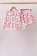 Pink Floral Bow Lace Skorts Set - 1