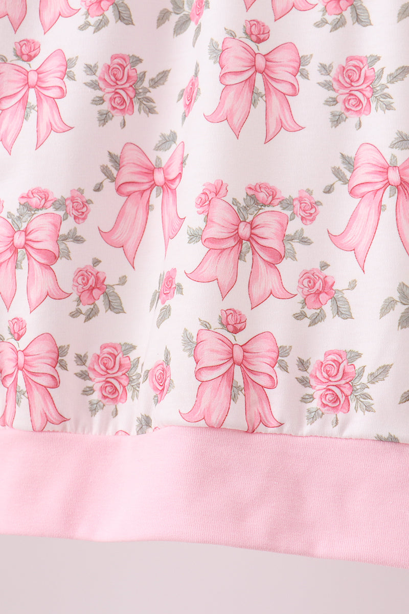 Pink Floral Bow Lace Skorts Set - 2