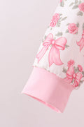Pink Floral Bow Lace Skorts Set - 3