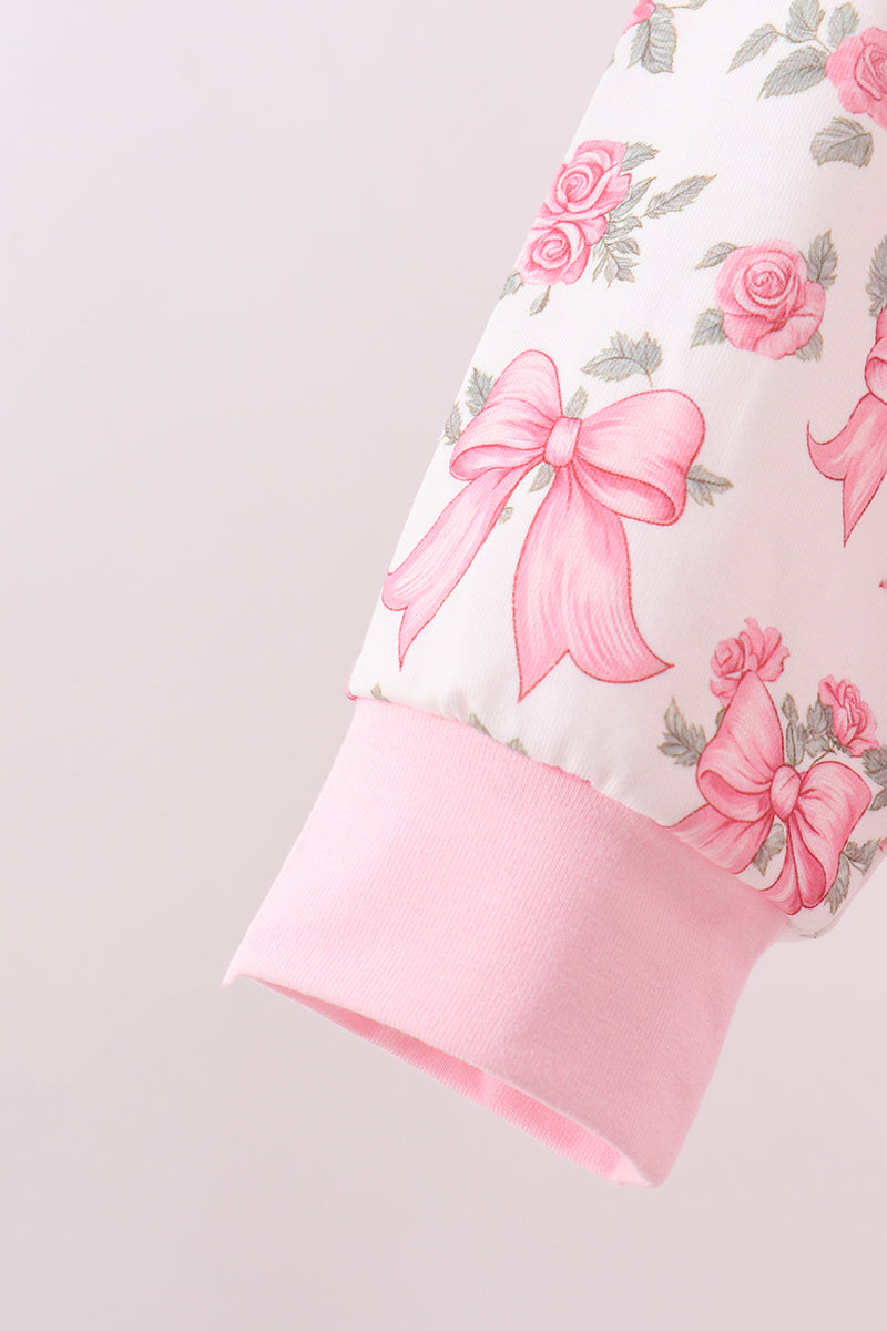 Pink Floral Bow Lace Skorts Set - 3