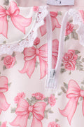 Pink Floral Bow Lace Skorts Set - 4