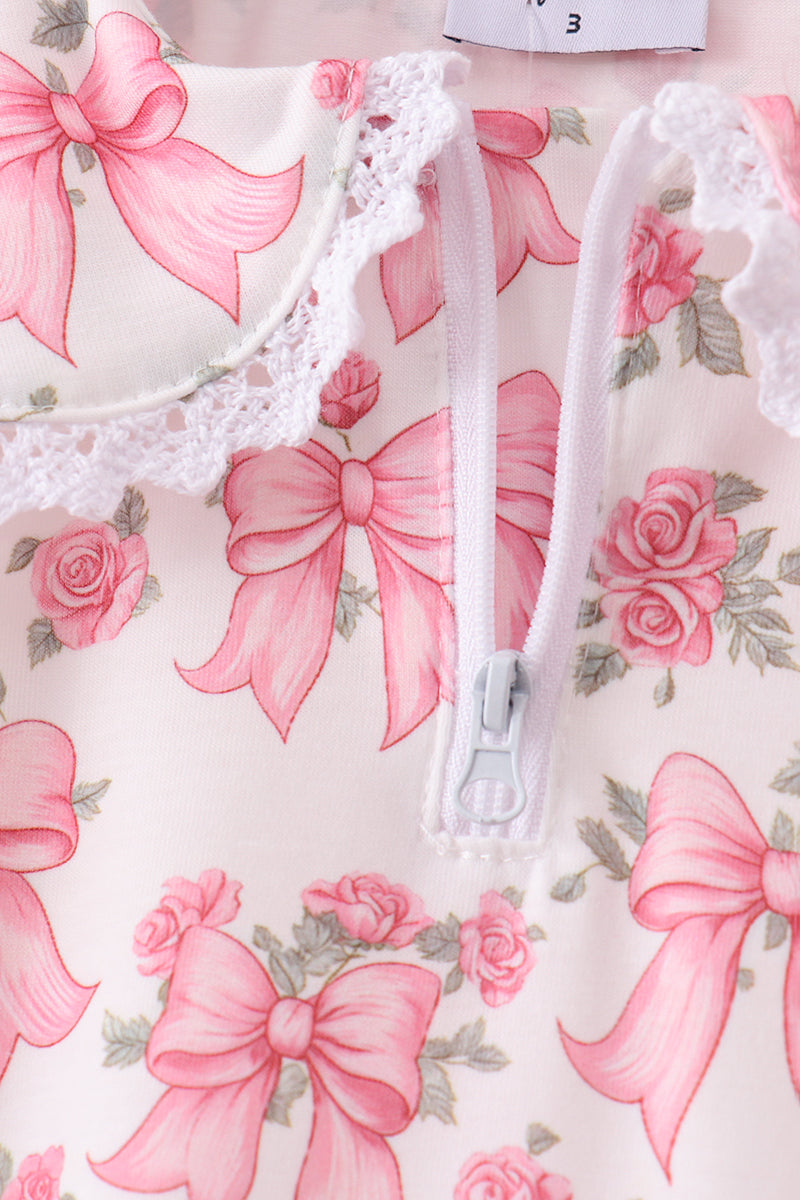 Pink Floral Bow Lace Skorts Set - 4