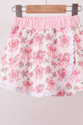 Pink Floral Bow Lace Skorts Set - 5