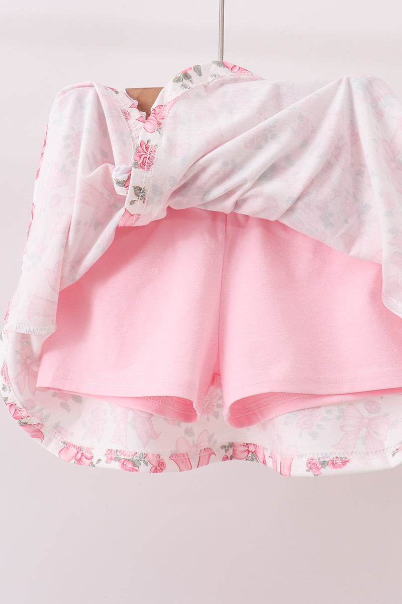 Pink Floral Bow Lace Skorts Set - 6