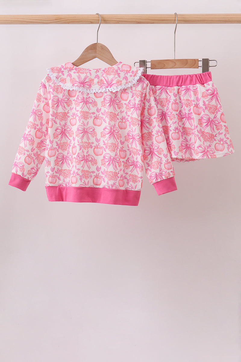 Pink Pumpkin Bow Lace Skorts Set - 6