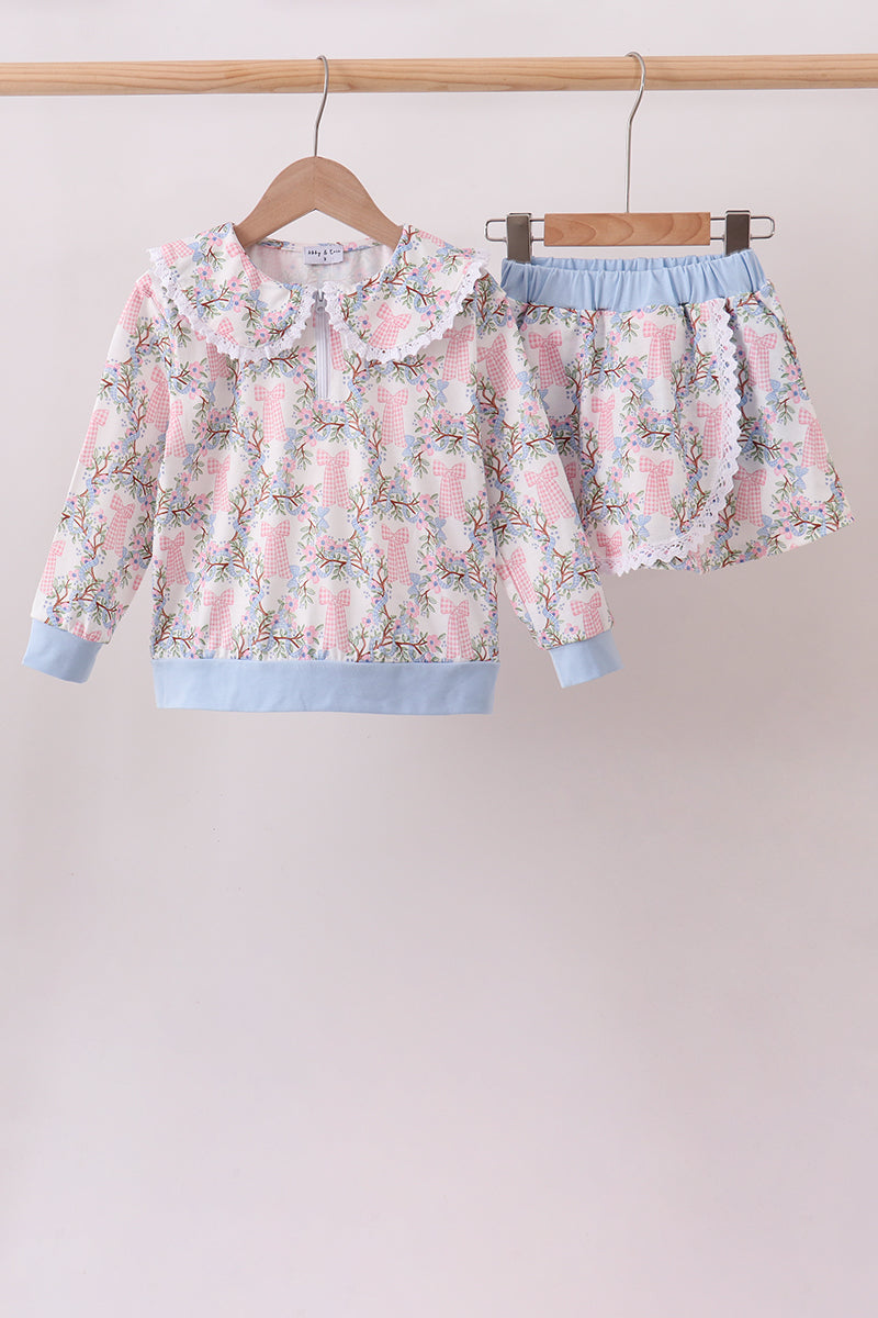 Blue Bow Lace Skorts Set - 1