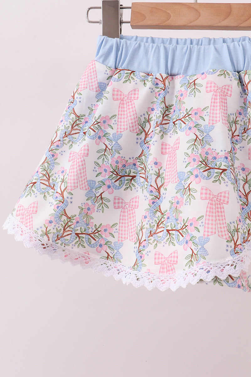Blue Bow Lace Skorts Set - 4