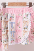 Pink Bow Floral Lace Skorts Set - 2