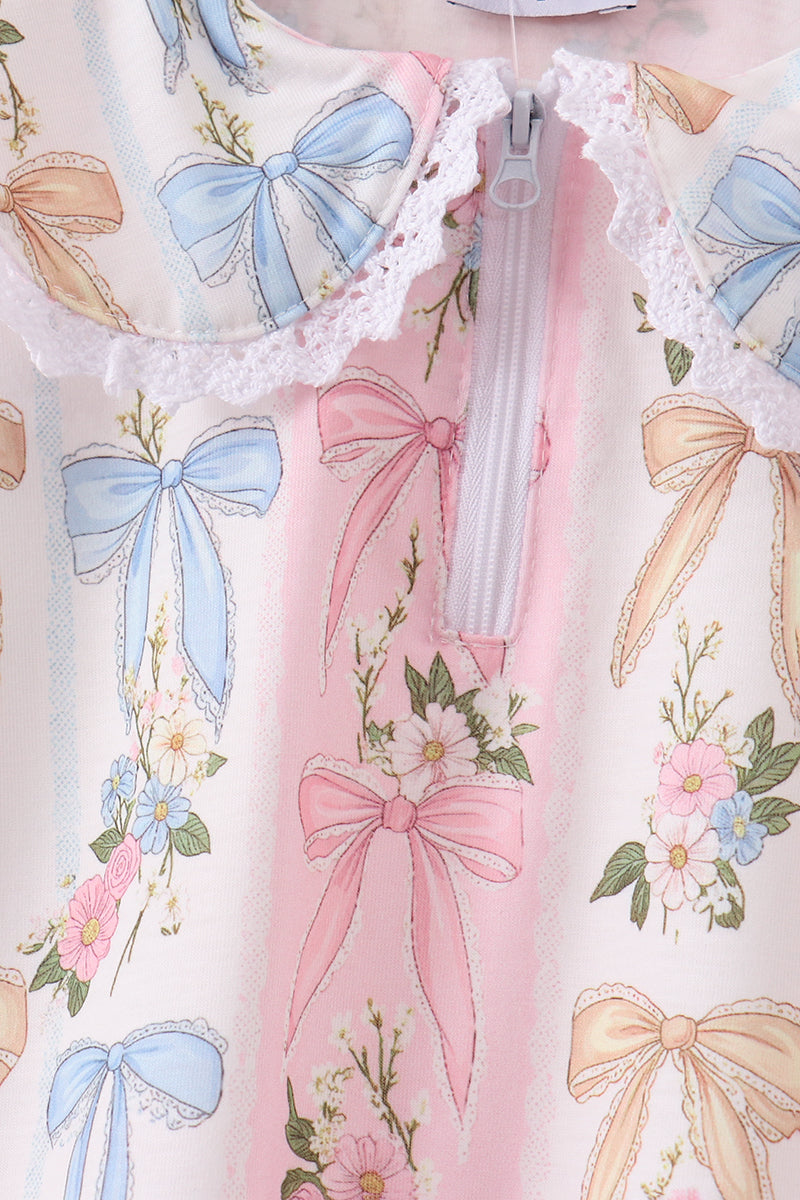 Pink Bow Floral Lace Skorts Set - 3