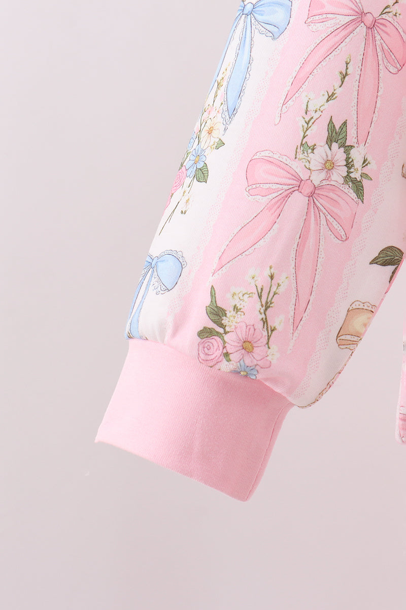 Pink Bow Floral Lace Skorts Set - 4