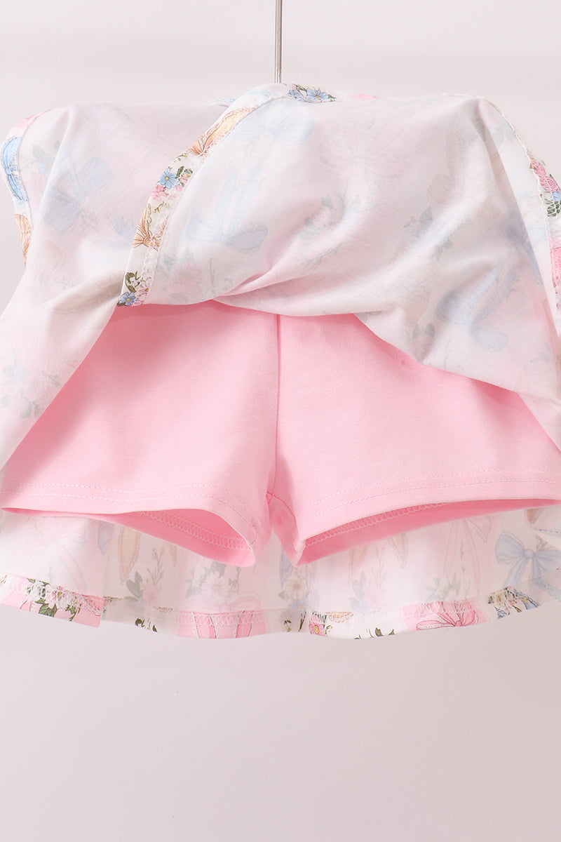Pink Bow Floral Lace Skorts Set - 5