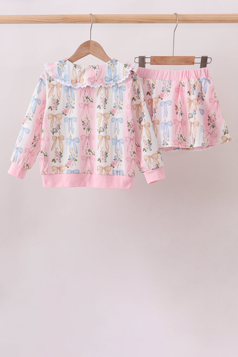 Pink Bow Floral Lace Skorts Set - 6