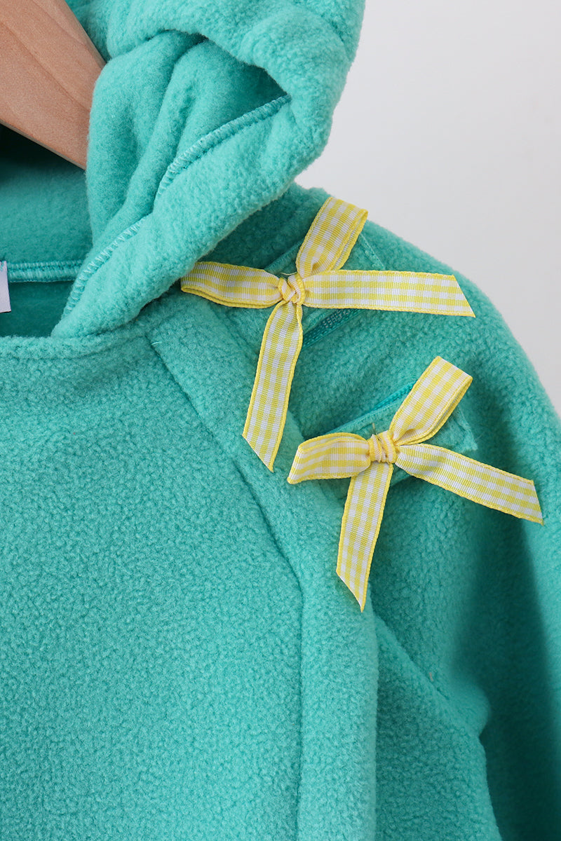 Turquoise Fleece Bow Coat - 2