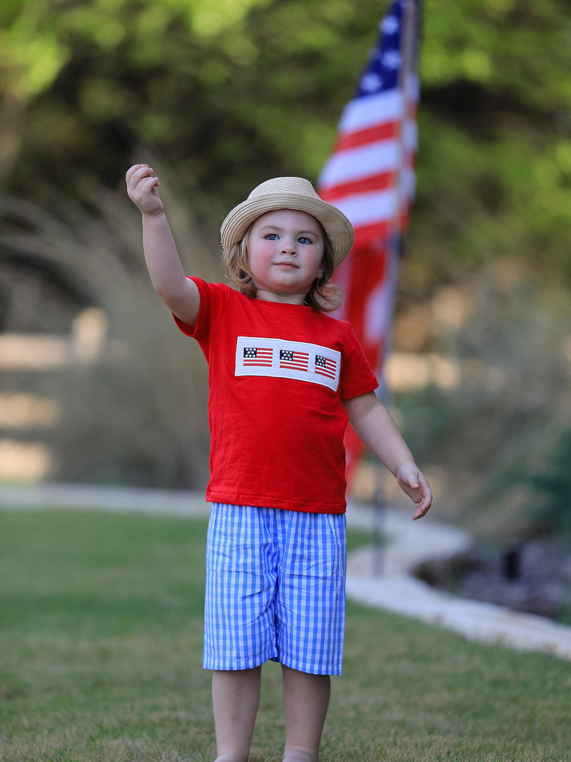 4th of july Flag Embroidery Smocking Boys Set - 5