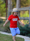 4th of july Flag Embroidery Smocking Boys Set - 1
