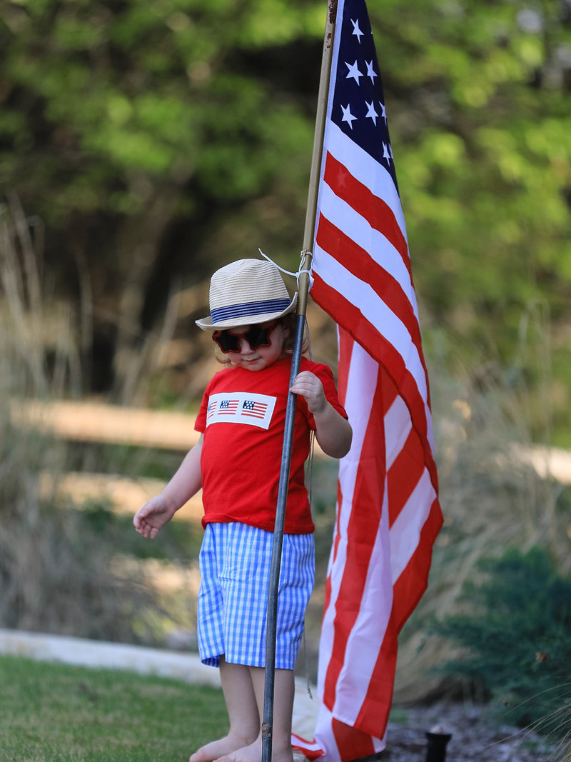 4th of july Flag Embroidery Smocking Boys Set - 6
