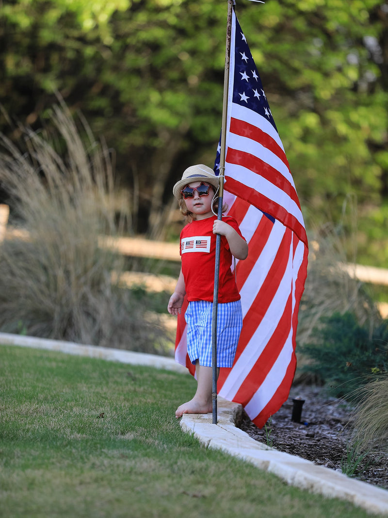 4th of july Flag Embroidery Smocking Boys Set - 3