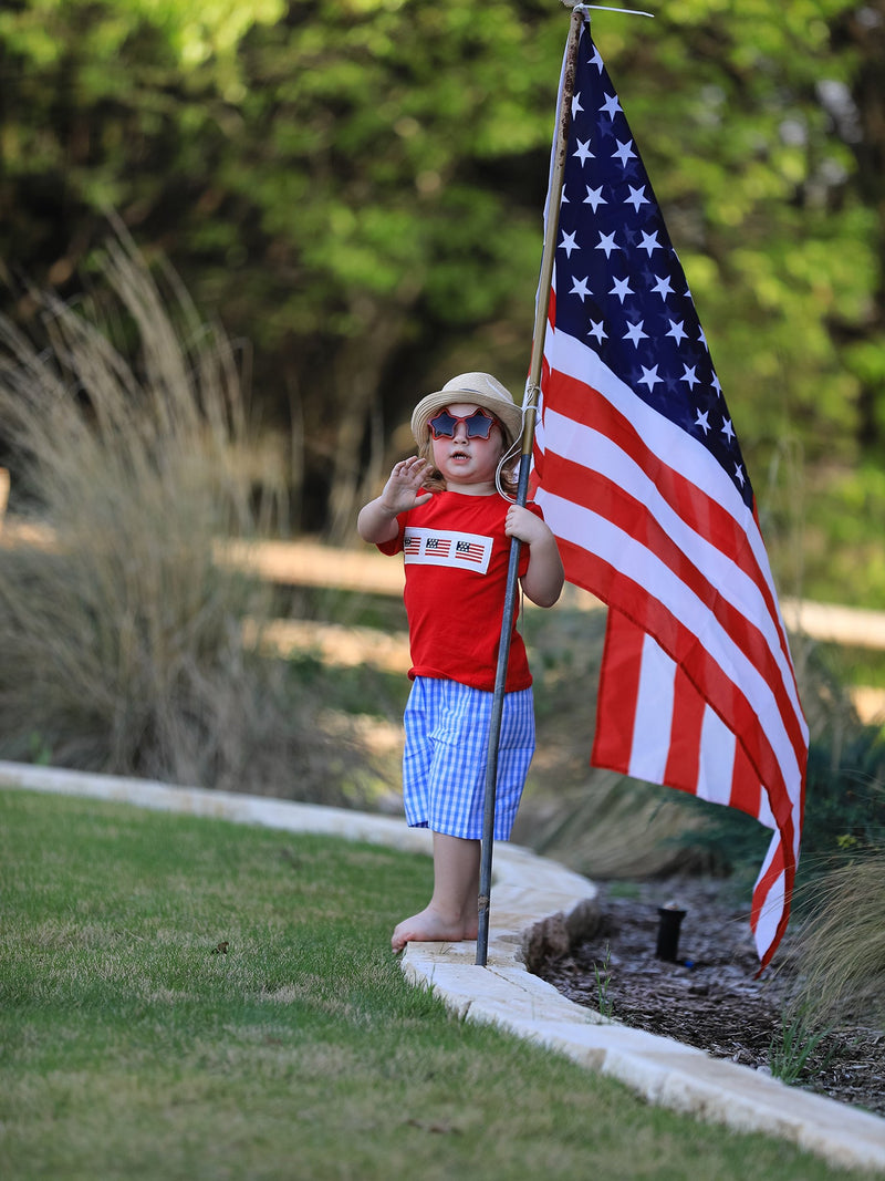 4th of july Flag Embroidery Smocking Boys Set - 2