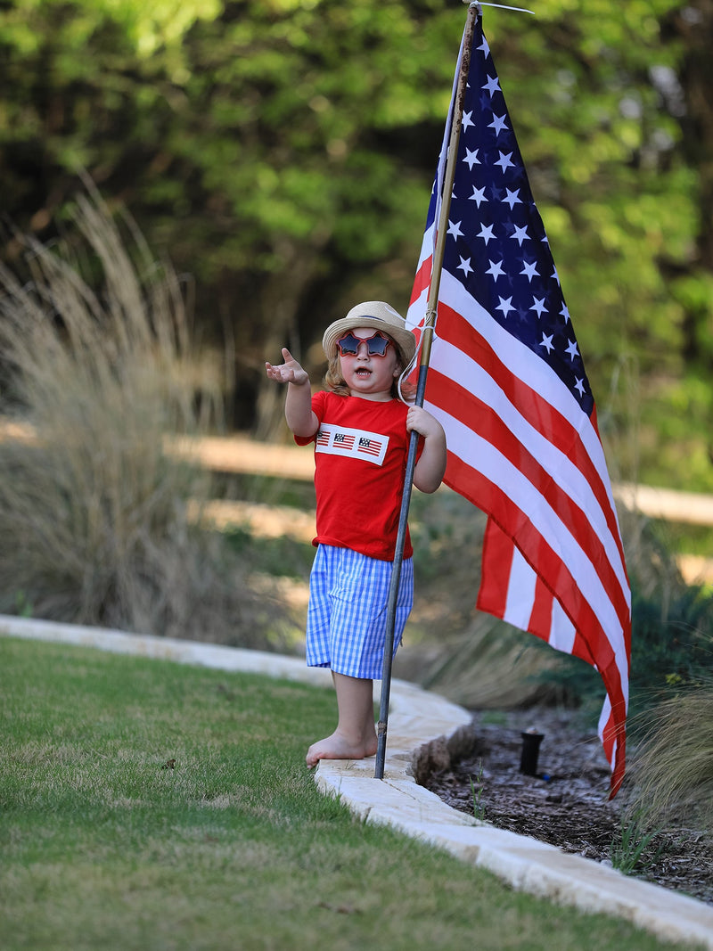4th of july Flag Embroidery Smocking Boys Set - 4