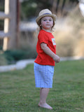Boys Back to School Pencil Apple Applique Plaid Shorts Set - 5