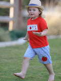 Boys Back to School Pencil Apple Applique Plaid Shorts Set - 4