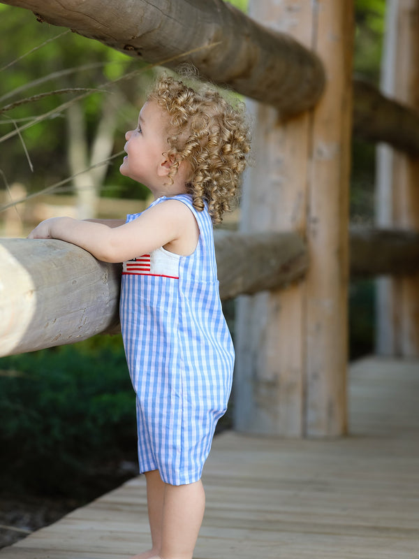 4th of July Flag Embroidery Smocked Boys Romper