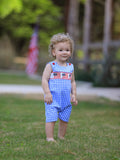 4th of July Flag Embroidery Smocked Boys Romper - 5