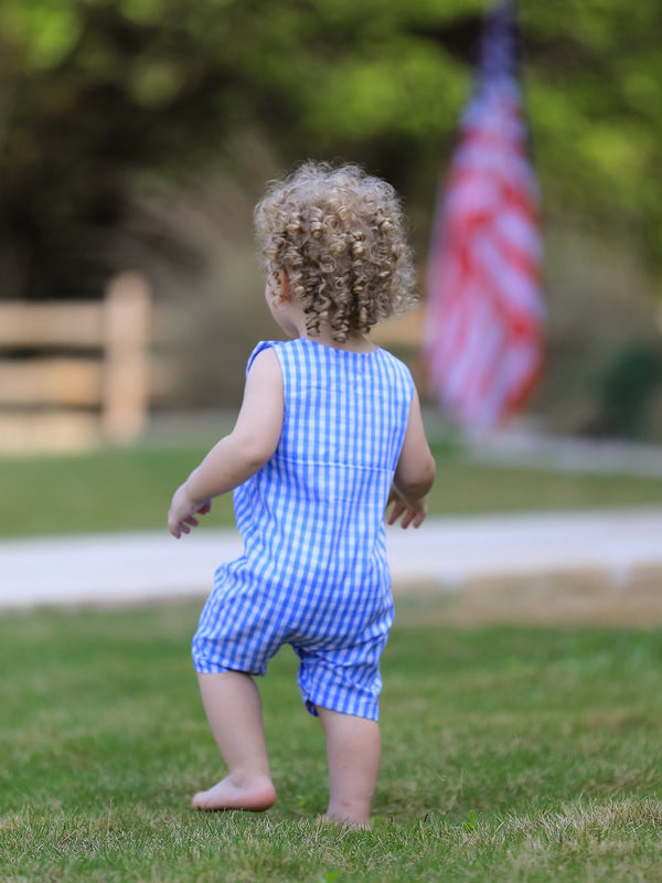 4th of July Flag Embroidery Smocked Boys Romper