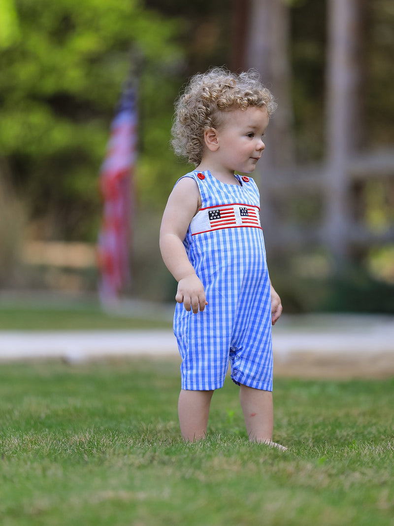 4th of July Flag Embroidery Smocked Boys Romper - 6