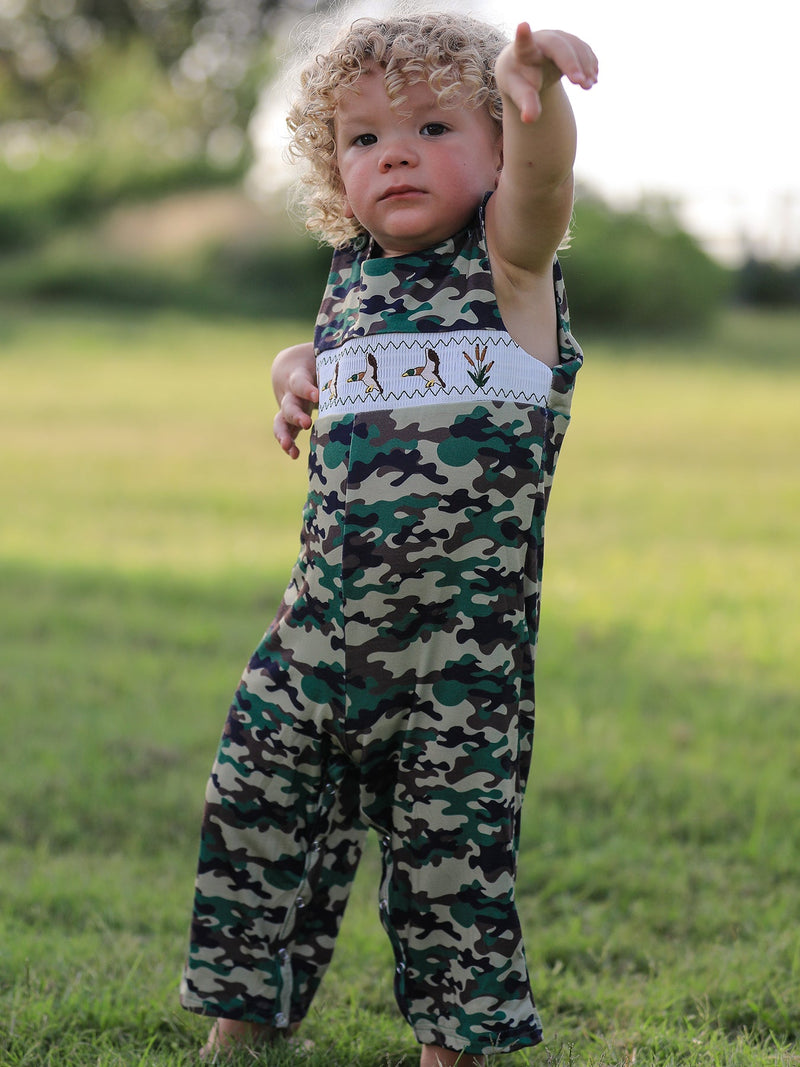 Camouflage Duck Smocking Embroidery Baby Boy Romper - 3
