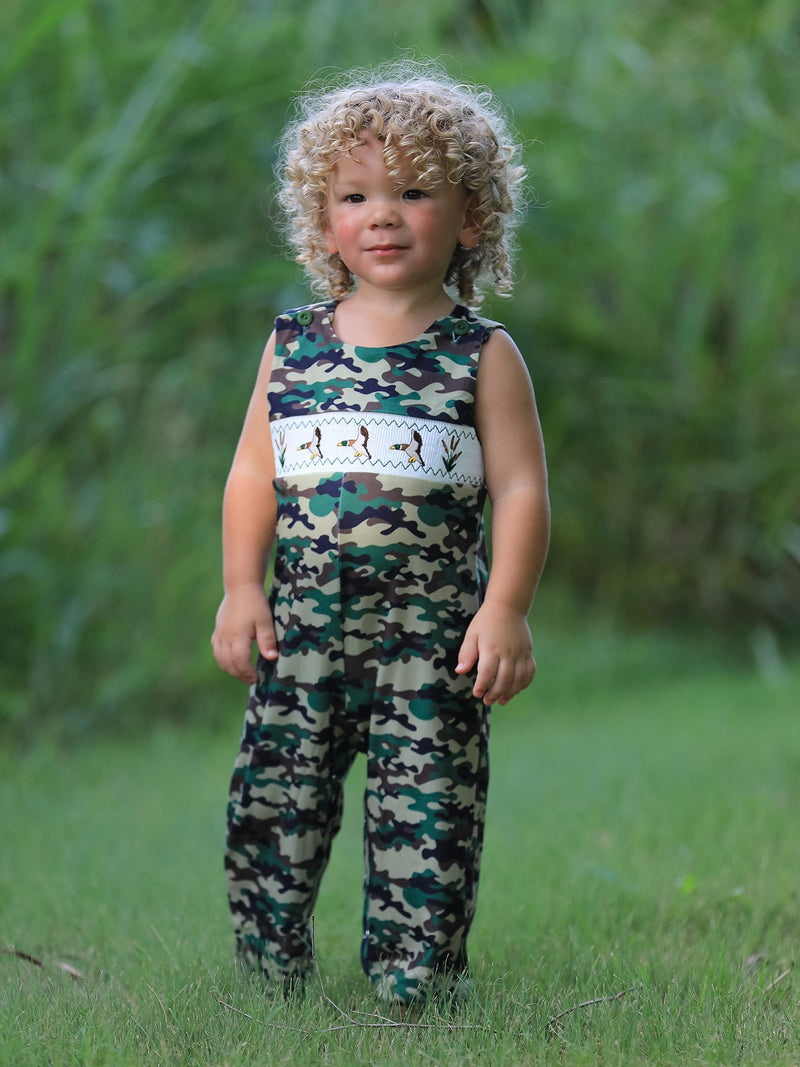 Camouflage Duck Smocking Embroidery Baby Boy Romper - 1