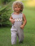 Fall Halloween & Thanksgiving  Pumpkin Smock Embroidered Boys Romper - 6