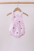 Pink stripe watermelon embroidery seersucker ruffle bubble - 1