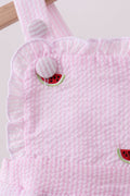 Pink stripe watermelon embroidery seersucker ruffle bubble - 3