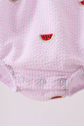 Pink stripe watermelon embroidery seersucker ruffle bubble - 2