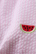 Pink stripe watermelon embroidery seersucker ruffle bubble - 4