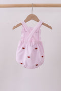 Pink stripe watermelon embroidery seersucker ruffle bubble - 5