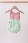 Red stripe watermelon embroidery seersucker bubble - 1