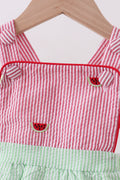 Red stripe watermelon embroidery seersucker bubble - 2
