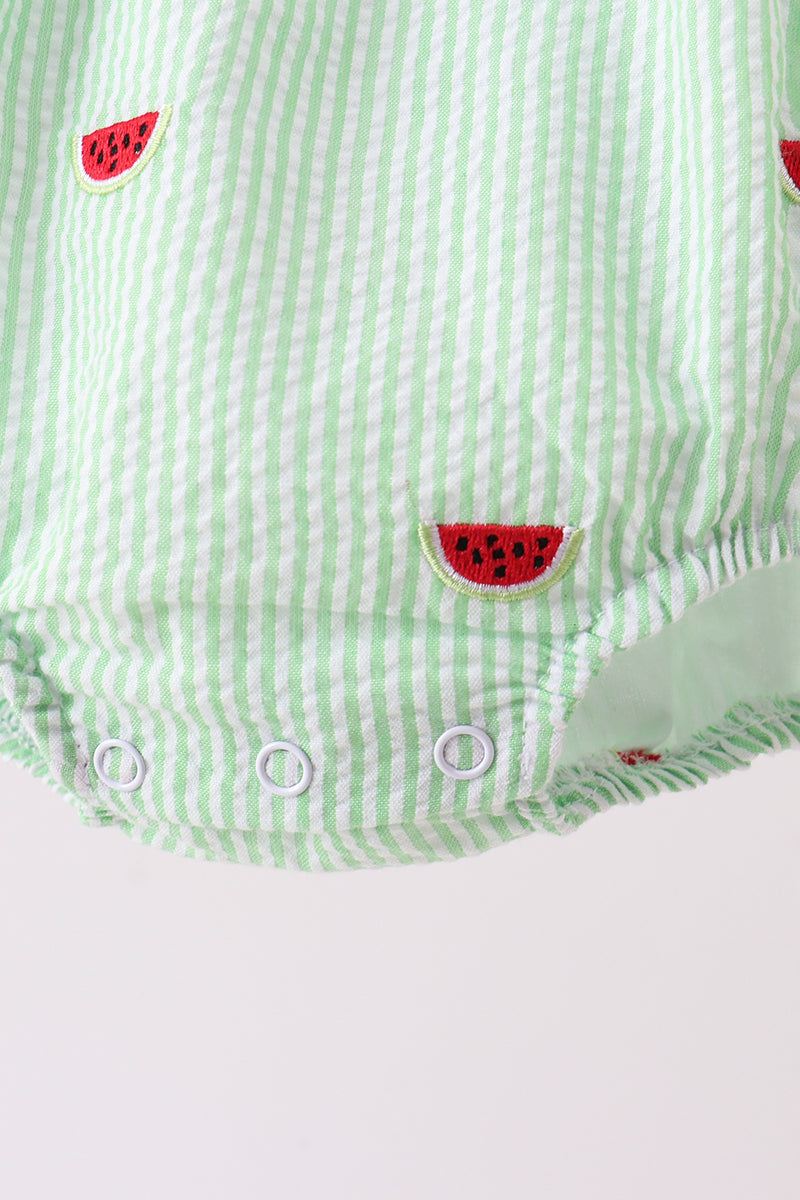 Red stripe watermelon embroidery seersucker bubble - 3