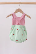 Red stripe watermelon embroidery seersucker bubble - 4