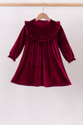 Burgundy velvet Ruffle Dress - 1